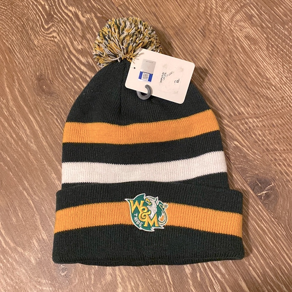 Green, yellow, and white striped William & Mary hat